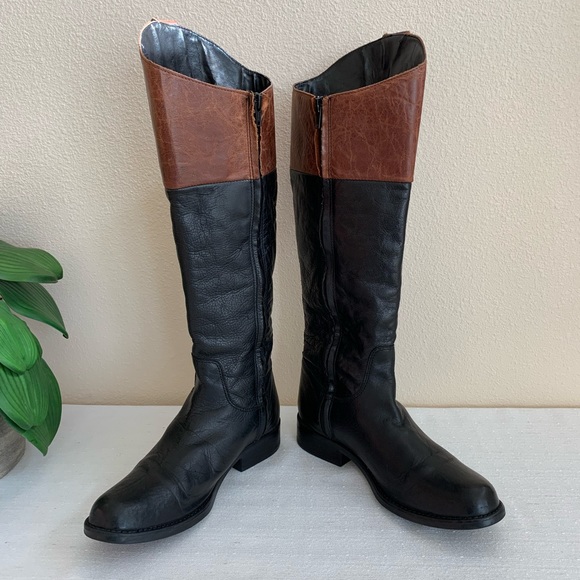 Steve Madden Rogerrr Black/Brown Leather Zip Knee High Riding Boots Woman’s 8M - Picture 7 of 16